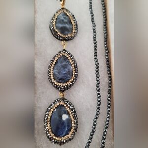 Agate Stone Necklace with Beaded Trim